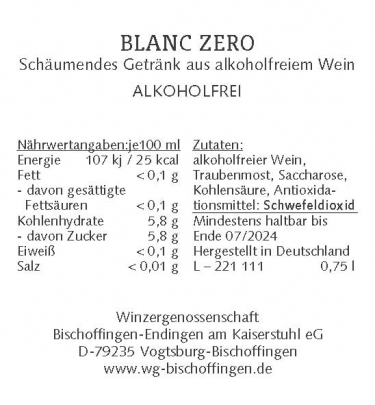 Blanc Zero Schäumendes Getränk aus alkoholfreiem Wein 