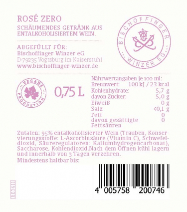 Rosé Zero Entalkoholisierter Schaumwein mit zugesetzter Kohlensäure 